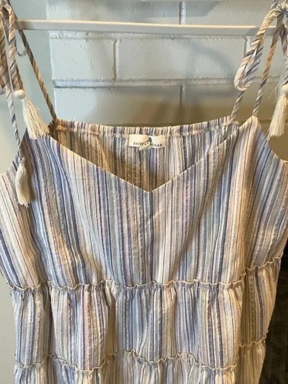 Sz 2X Striped Cotton Ruffle Tank Top